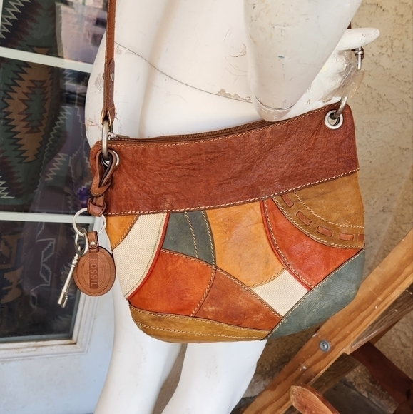 Cute retro patchwork leather crossbody bag‎ by Fossil - Picture 6 of 12